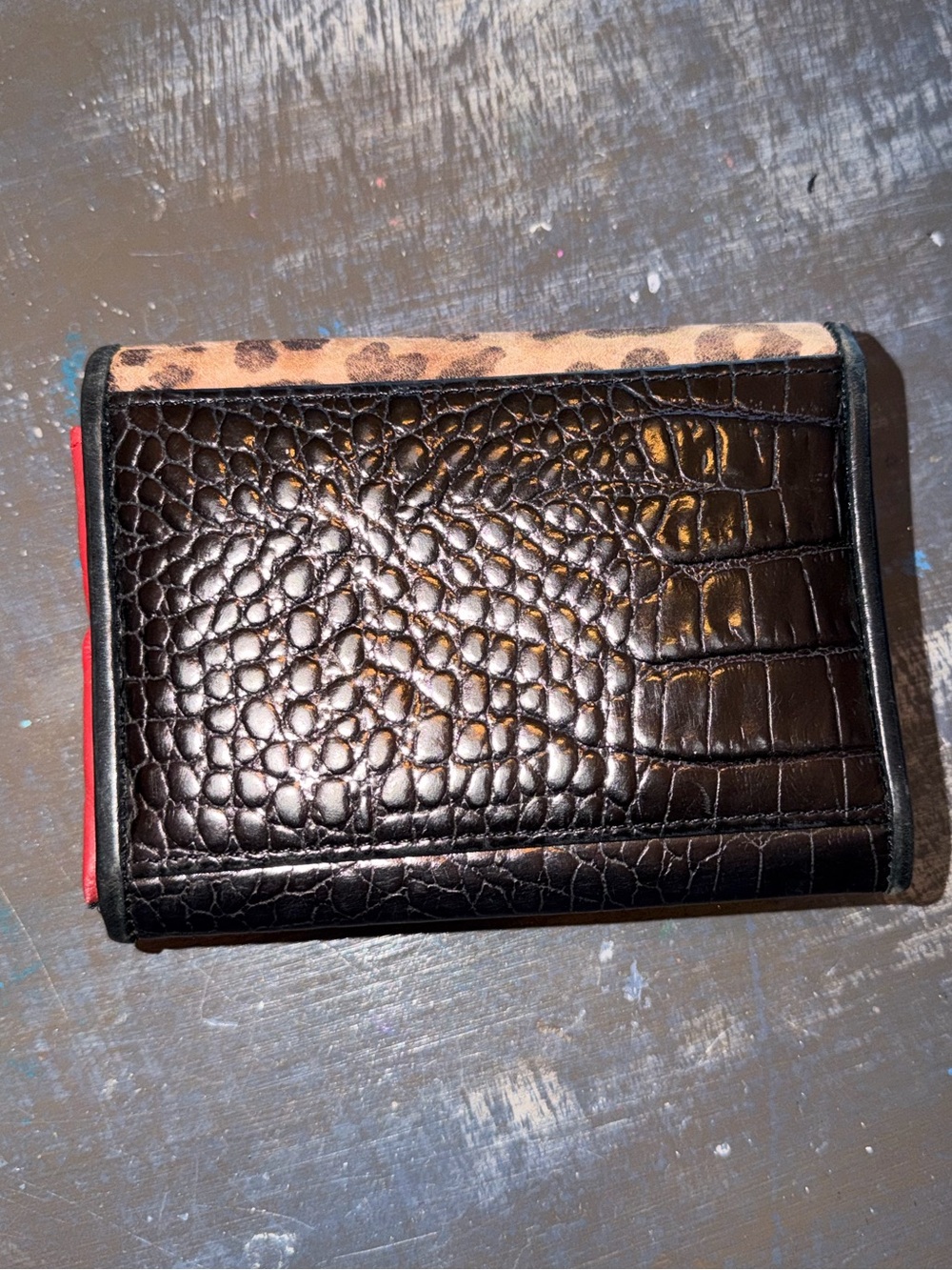 Vintage Brighton Leopard Print and Black Croc Envelope Wallet - Picture 3 of 5
